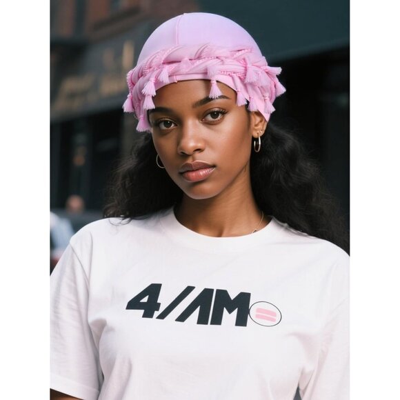 ⚡Men Women 1 Pcs- Pink Satin Head Wraps Skull Cap Tassels Braid Beanie Turban - Picture 5 of 5